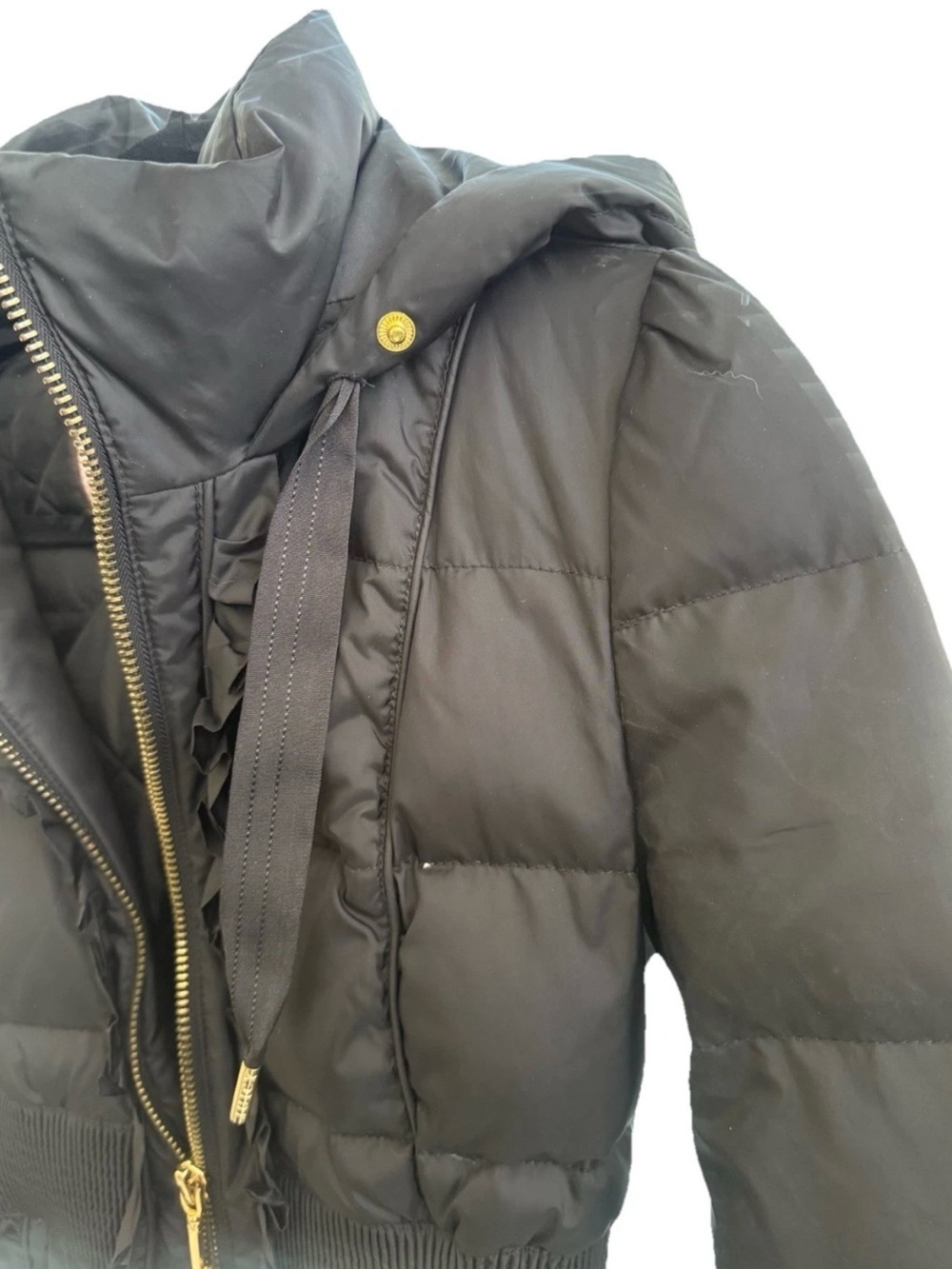 Juicy Couture Women’s XS Petite Black Hooded Cinch-Waist Down Puffer Jacket EUC - Picture 5 of 10